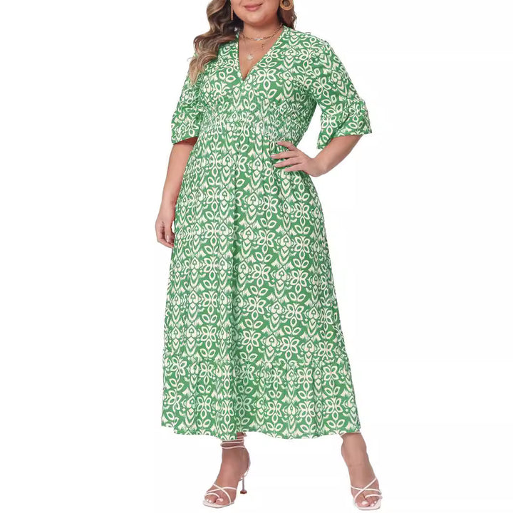 Damen Midikleid in A‑Linie mit grafischem Allover‑Print, geraffter Taillenpartie und Volantstufen Echo Archiv