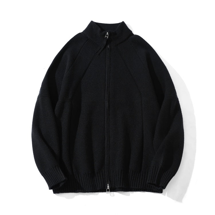 Unisex Grobgestrickte Zip-Strickjacke mit Stehkragen und Zweiwege-Reißverschluss Echoarchiv