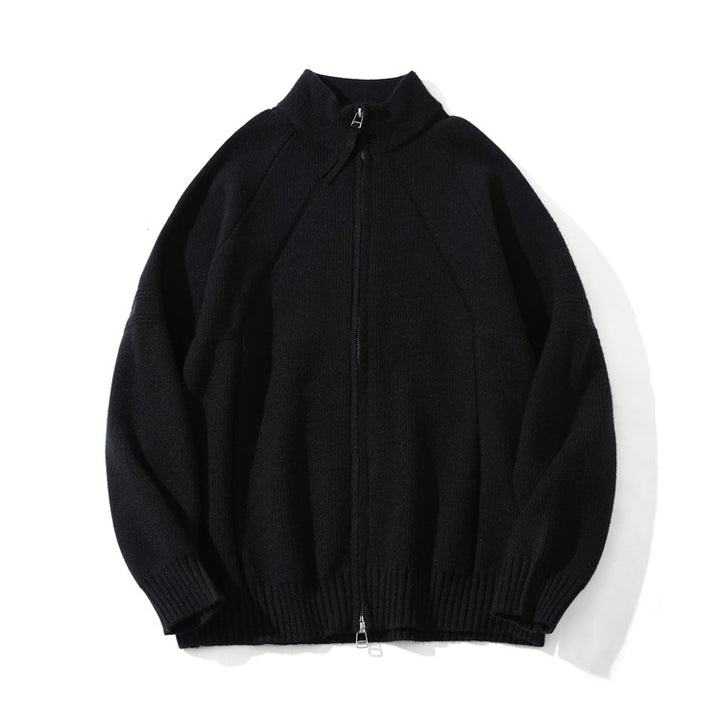 Unisex Grobgestrickte Zip-Strickjacke mit Stehkragen und Zweiwege-Reißverschluss Echoarchiv
