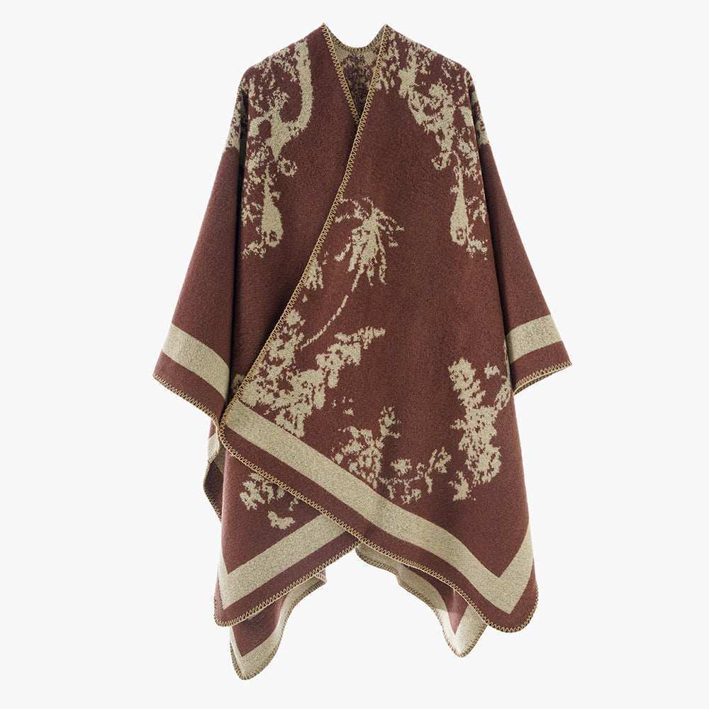 Damen Eleganter Cape‑Poncho im Kimono‑Schnitt mit Jacquard‑Strick – Avérine
