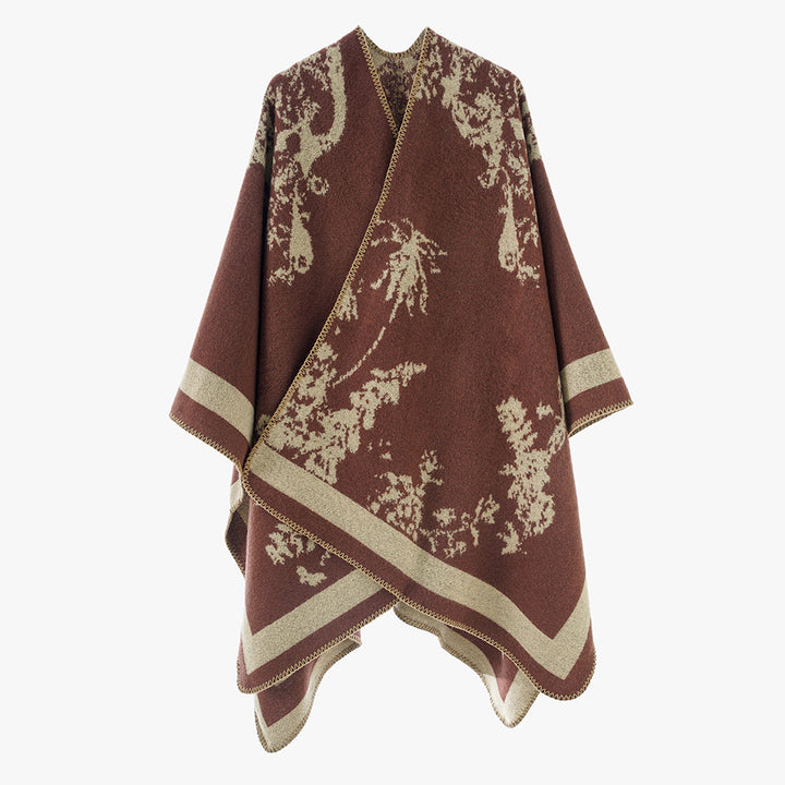 Damen Eleganter Cape‑Poncho im Kimono‑Schnitt mit Jacquard‑Strick – Avérine
