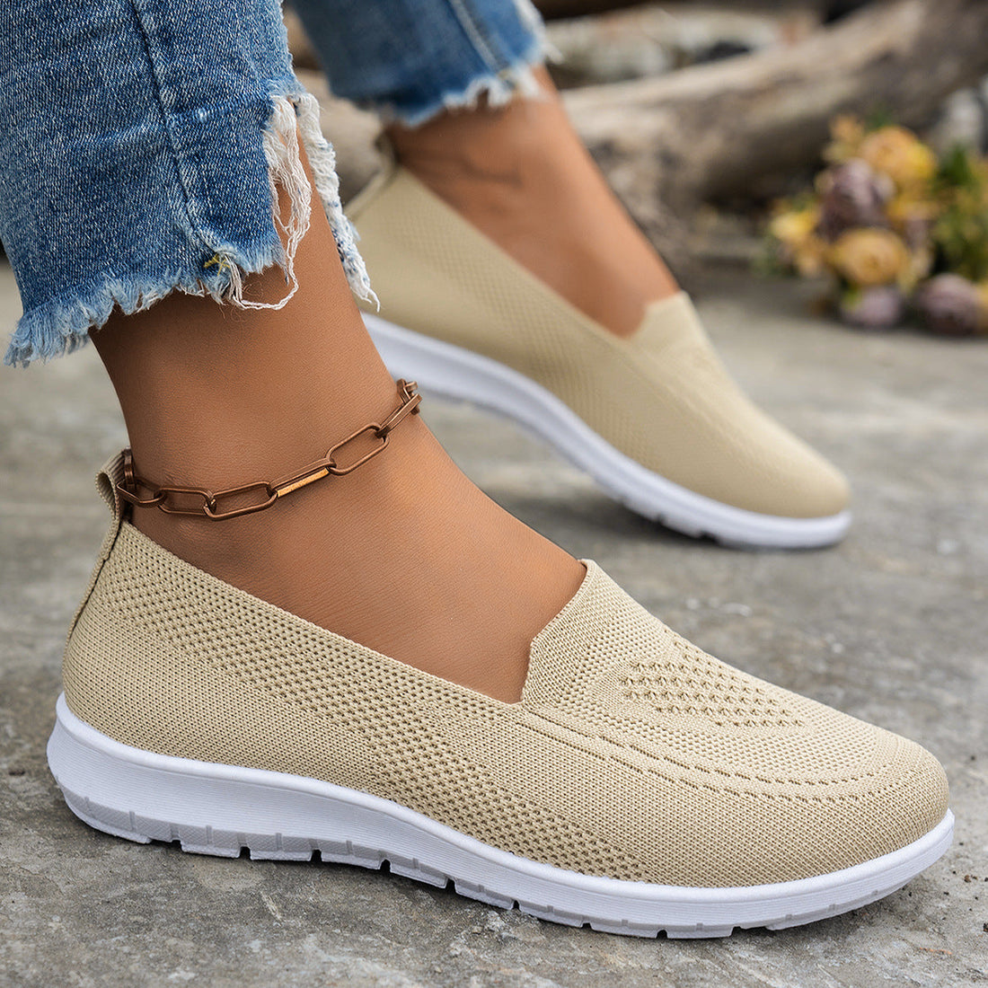 Damen Atmungsaktive Slip-On Freizeitschuhe mit komfortablem Absatz – Elvéra