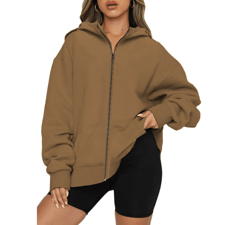 Damen nan leichte Zip-Kapuzenjacke im Relaxed-Fit mit Kängurutasche und gerippten Bündchen Echo Archiv
