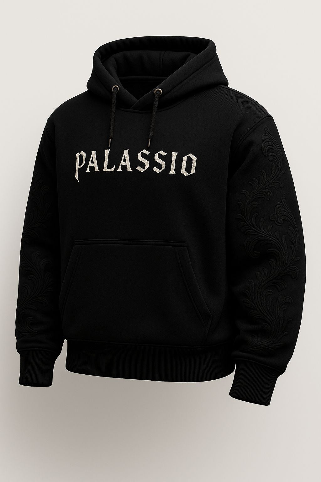 Unisex nan Premium-Hoodie mit tonaler Reliefstickerei an den Ärmeln, doppelter Kapuze und Kängurutasche Echo Archiv
