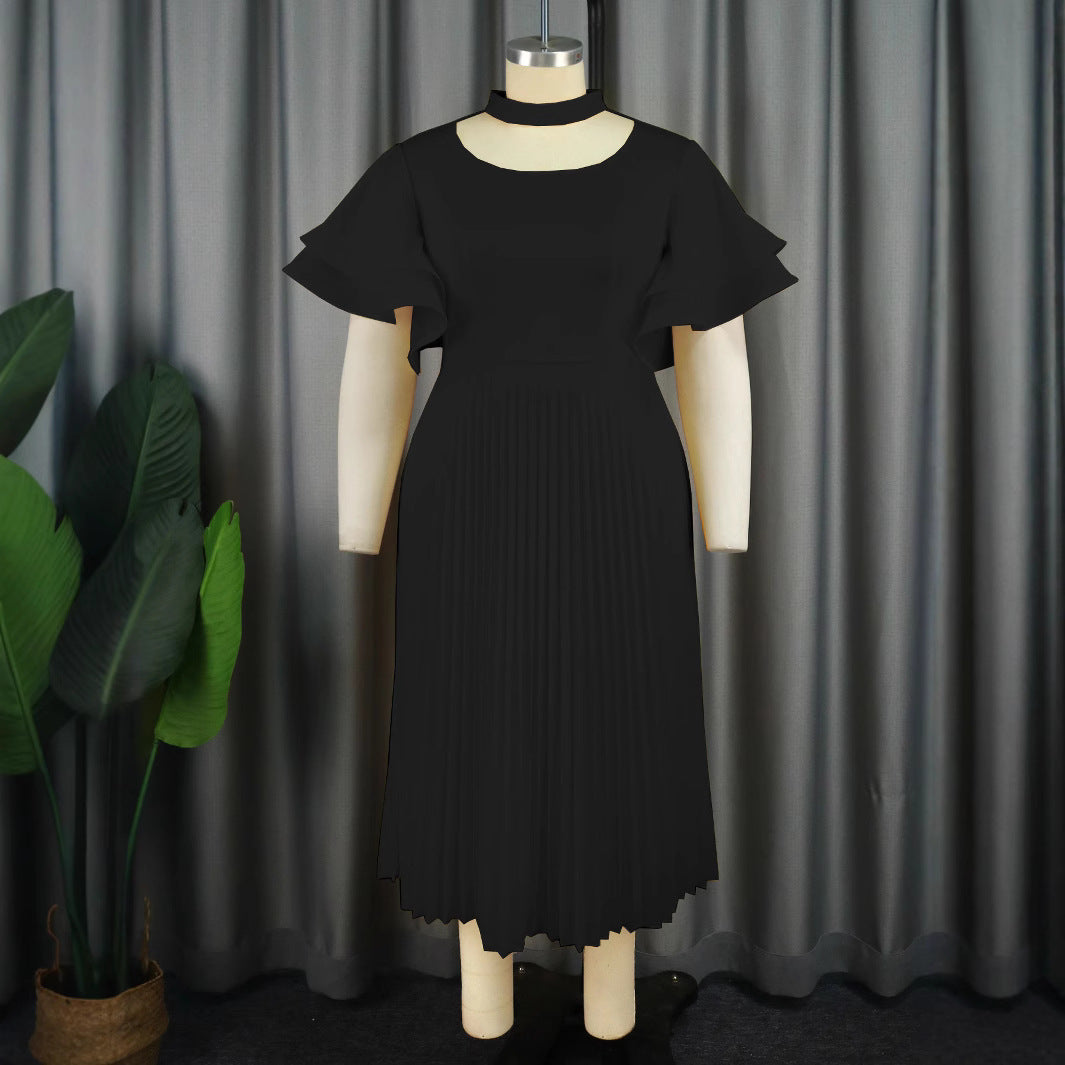 Damen Plissee Maxikleid mit Choker und voluminösen Ärmeln Echo Archiv