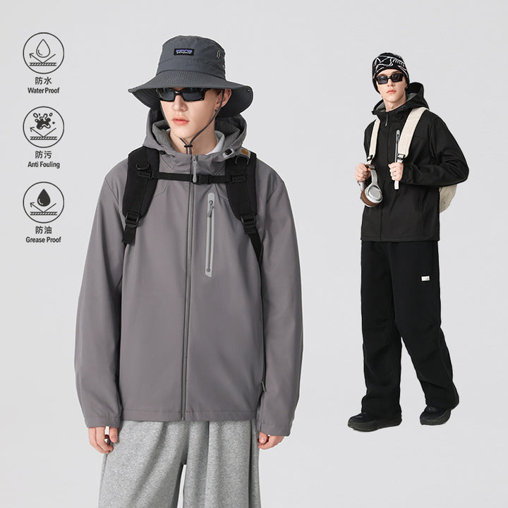 Herren Wasserdichte Softshell-Outdoorjacke mit verstellbarer Kapuze, verschweißten Reißverschlüssen und reflektierender Brusttasche Echo Archiv