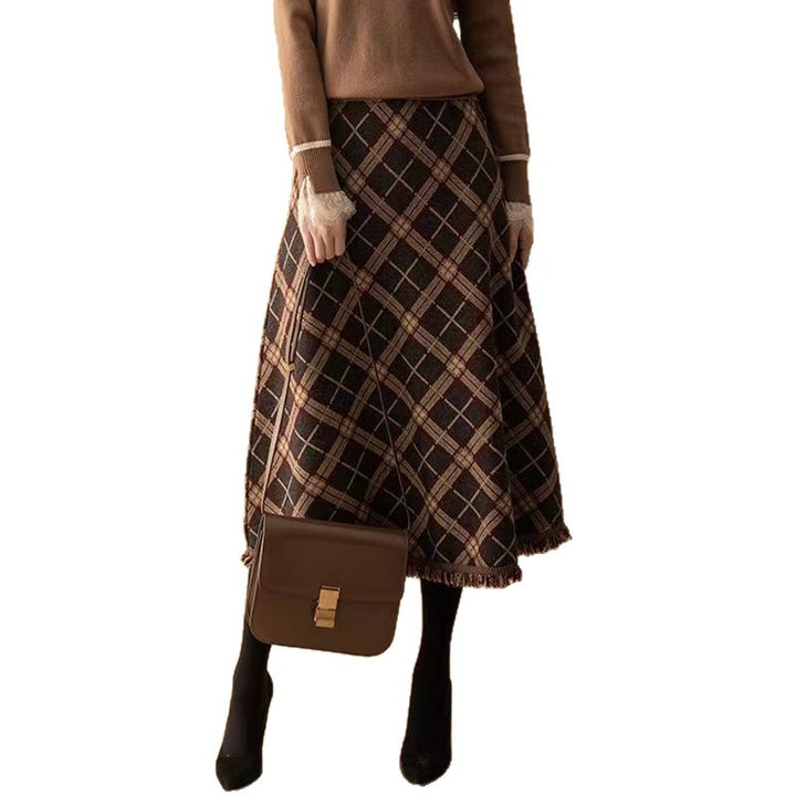 Damen Eleganter Karierter Midirock Echo Archiv