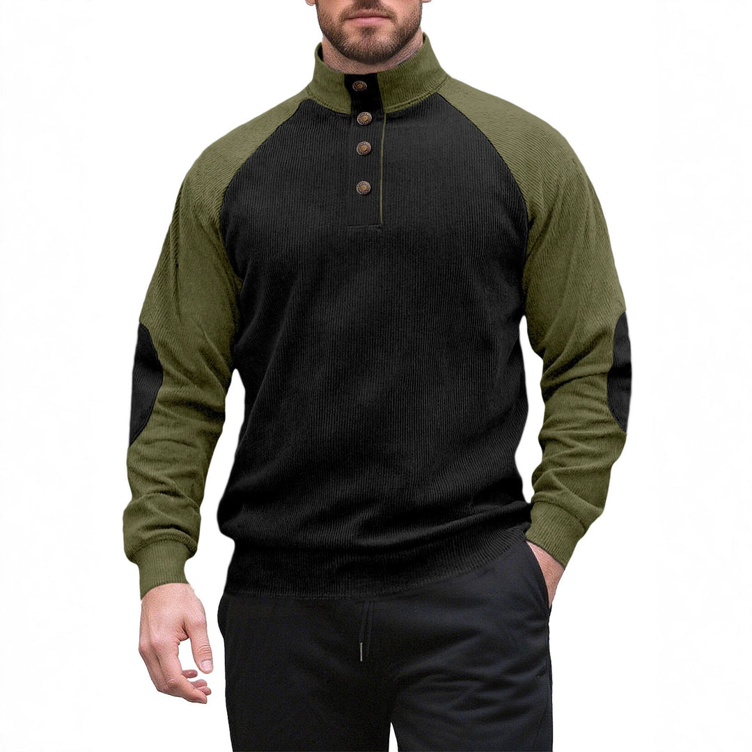 Herren Strickpullover mit modernem Stehkragen und Knopfleiste Echoarchiv