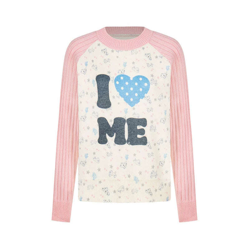 Damen Feinstrick-Pullover mit Applikations-Statement, gerippten Raglanärmeln und Mini-Print Echoarchiv