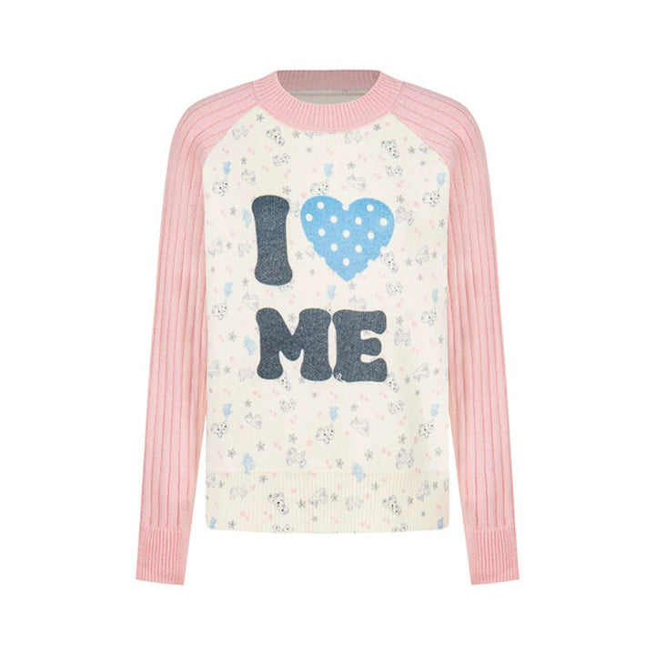 Damen Feinstrick-Pullover mit Applikations-Statement, gerippten Raglanärmeln und Mini-Print Echoarchiv
