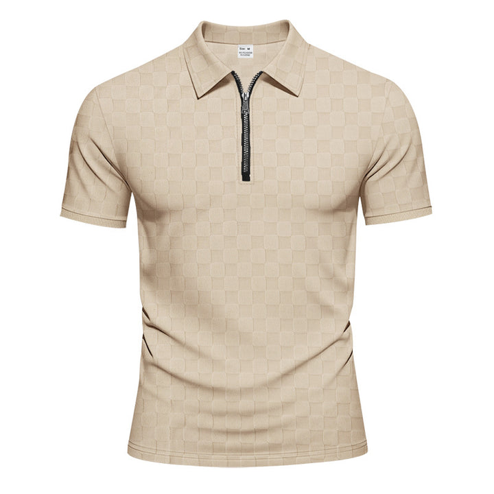 Herren Poloshirt mit halbem Reißverschluss und modernem Karomuster Echoarchiv