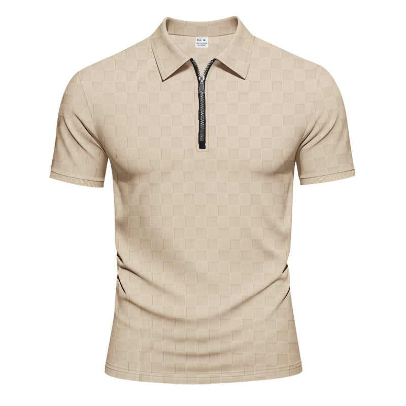 Herren nan kurzes Halbzip-Poloshirt aus strukturierter Waffelpiqué mit Hemdkragen und figurbetonter Passform Echo Archiv