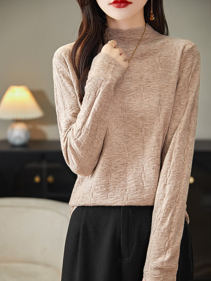 Damen Strukturiertes Feinstrick-Longsleeve mit Stehkragen und kastiger Silhouette Echoarchiv