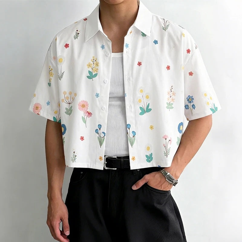 Damen nan kastig geschnittene Kurzarm-Hemdbluse mit floralem Allover-Print, Hemdkragen und kurzem Saum Echo Archiv