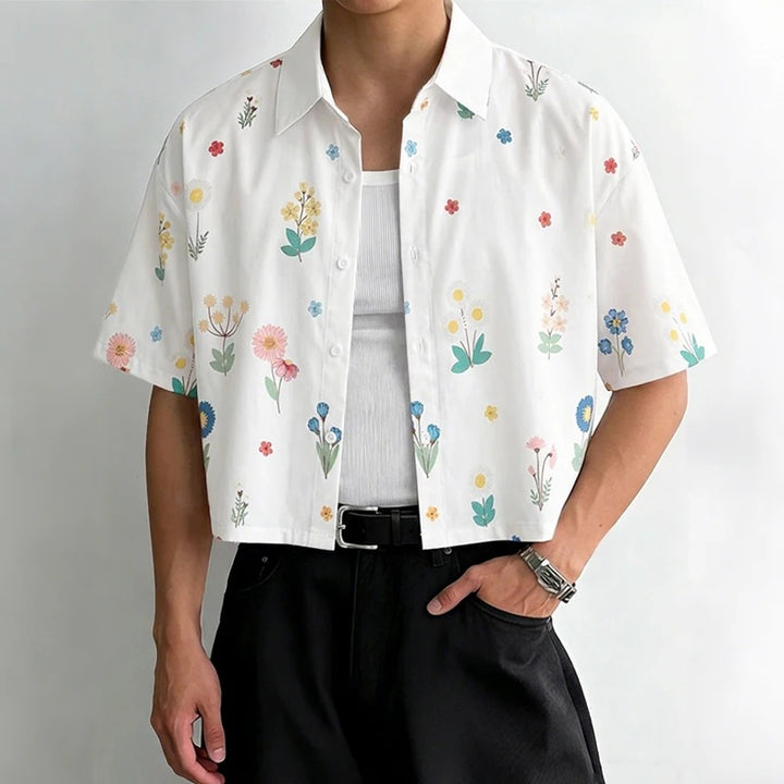 Damen nan kastig geschnittene Kurzarm-Hemdbluse mit floralem Allover-Print, Hemdkragen und kurzem Saum Echo Archiv