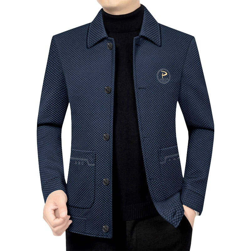 Herren Strukturierte Übergangsjacke mit Reverskragen und aufgesetzten Taschen – Taviero