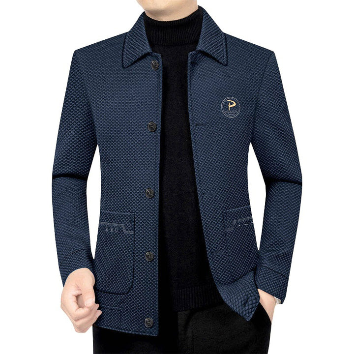 Herren Strukturierte Übergangsjacke mit Reverskragen und aufgesetzten Taschen – Taviero