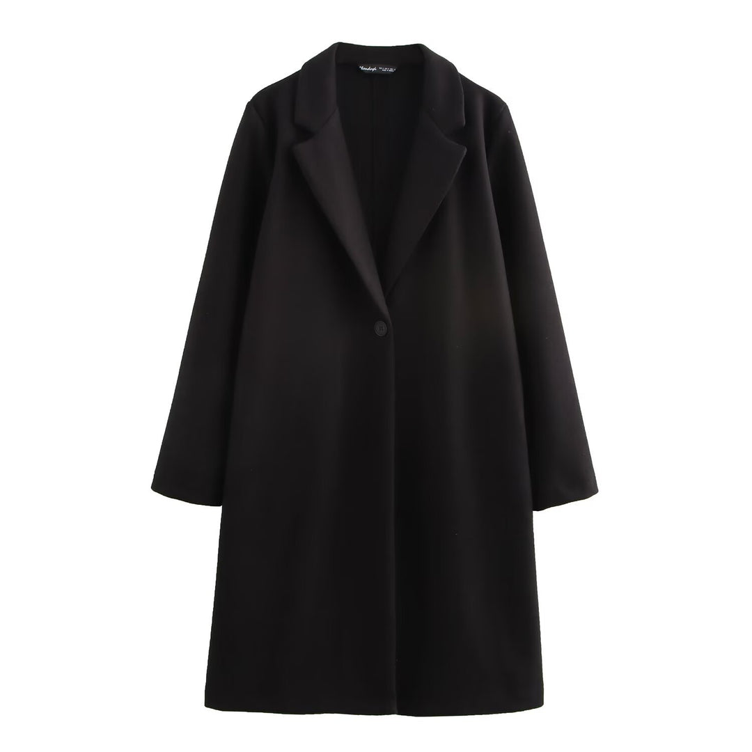 Damen Puristischer Longline-Mantel mit Reverskragen, Ein-Knopf‑Verschluss und weichem Filzfinish Echo Archiv