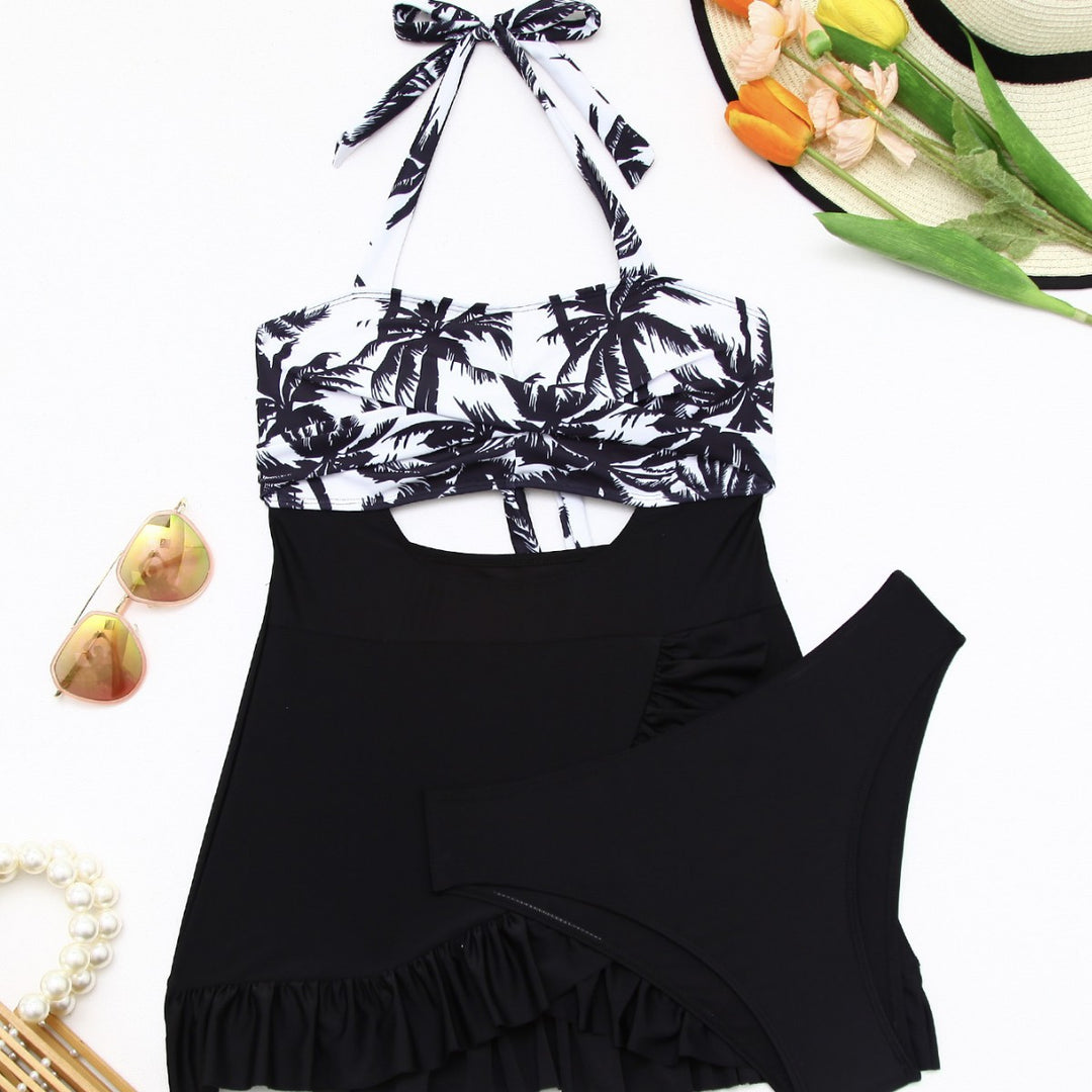 Damen Tankini-Set mit elegantem Wellenmuster und fröhlichem Rüschensaum Echo Archiv