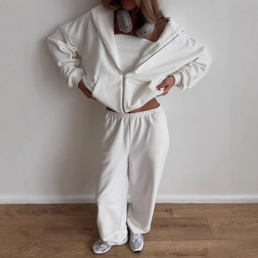 Damen Oversize-Zip-Hoodie mit hochtaillierter Wide-Leg-Sweathose – Auréline