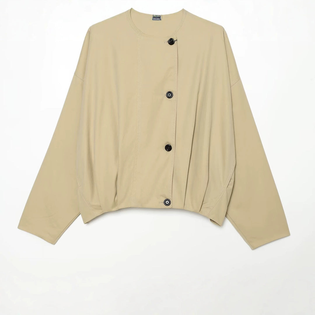 Damen Kurze wasserabweisende Cape‑Jacke mit hohem Stehkragen und verdeckter Knopfleiste Echo Archiv