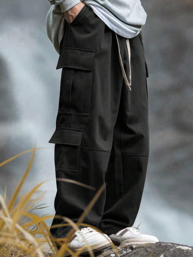 Herren weite Cargo-Hose mit Mehrfachtaschen, Tunnelzug und verstärkten Kniepartien – Bravaro