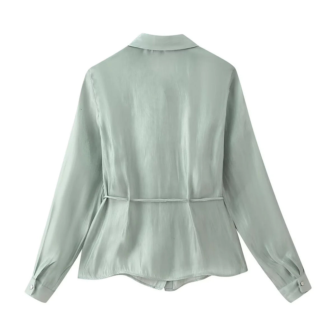 Damen nan seidenähnliche Taillierte Hemdbluse mit Bindegürtel und verdeckter Knopfleiste Echo Archiv