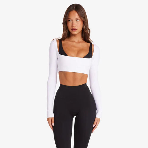 Damen Sportliches Langarm Crop-Top Echo Archiv