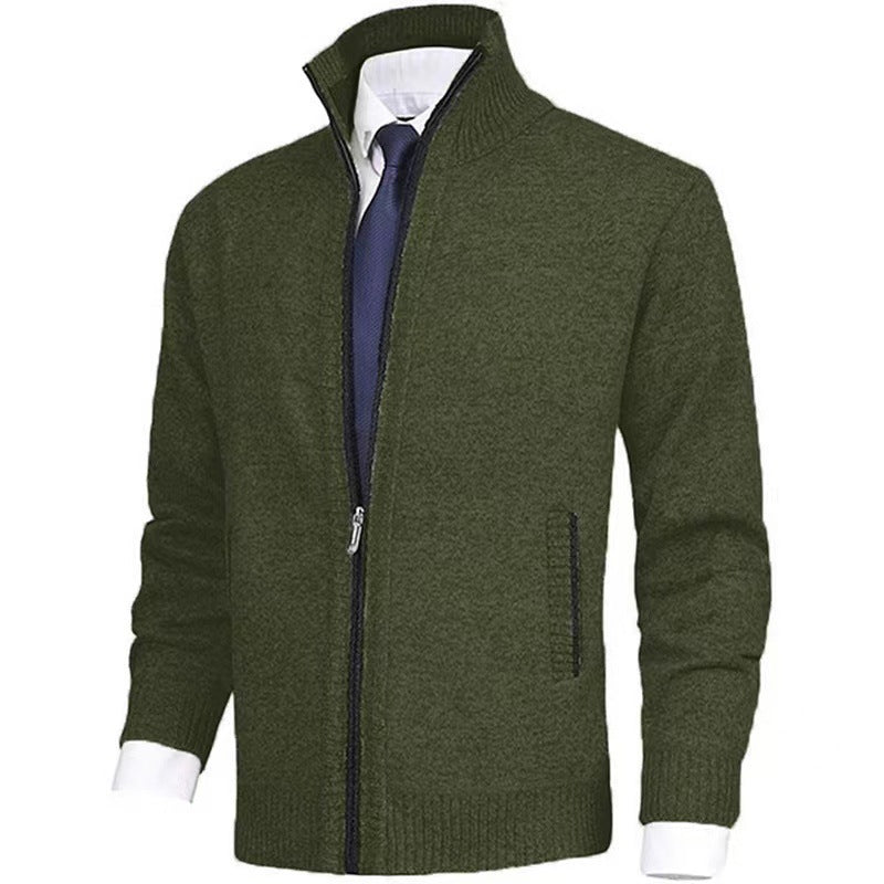 Herren nan melierte Strickzipjacke mit hohem Stehkragen, feiner Struktur und verdeckten Eingrifftaschen Echo Archiv