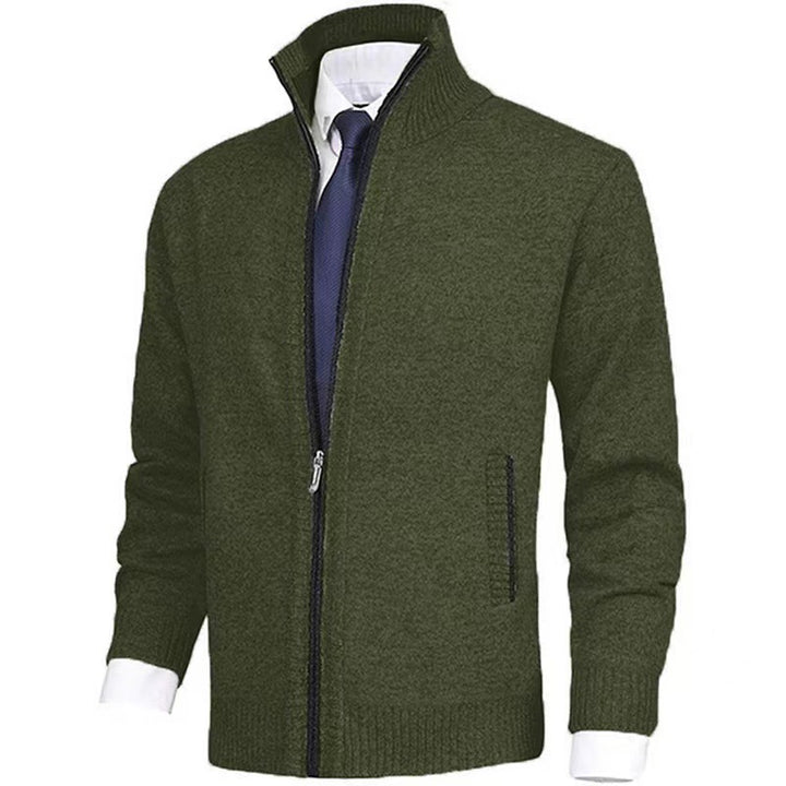 Herren nan melierte Strickzipjacke mit hohem Stehkragen, feiner Struktur und verdeckten Eingrifftaschen Echo Archiv