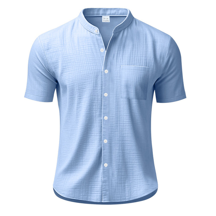 Herren Kurzarm-Henley-Shirt mit strukturiertem Design und Brusttasche Echoarchiv