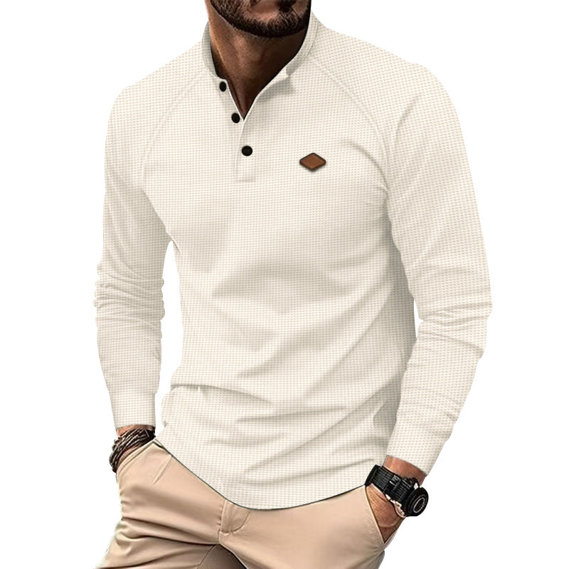 Herren Langarm-Henley-Shirt mit strukturierter Oberfläche und modischen Knopfdetails Echoarchiv