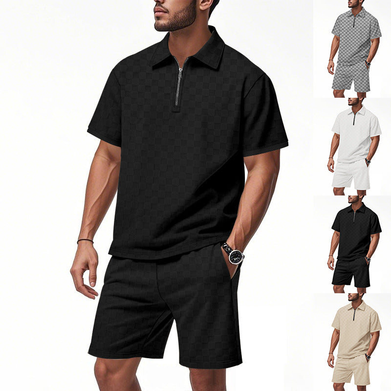 Herren sportliches Kurzarm-Set mit Reißverschluss und elastischer Bund Echoarchiv