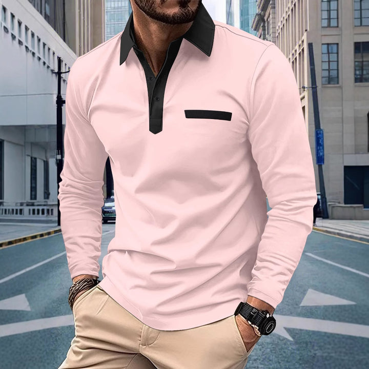 Herren Langarm Poloshirt mit modernem Stehkragen und raffiniertem Kontrastdesign Echoarchiv