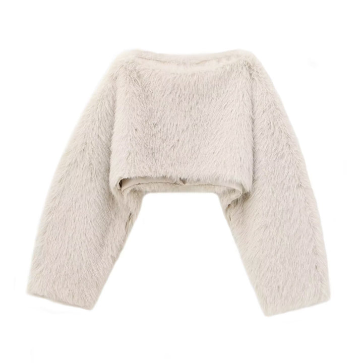 Damen nan kuscheliger Cropped-Fellpullover mit weitem Bootneck und voluminösen Ärmeln Echo Archiv