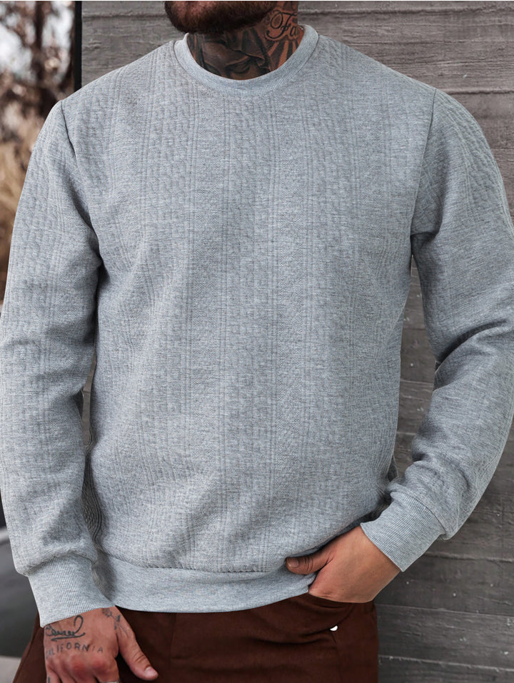 Herren texturiertes Rundhals-Sweatshirt mit feiner Waffelstruktur und gerippten Bündchen – Marzano