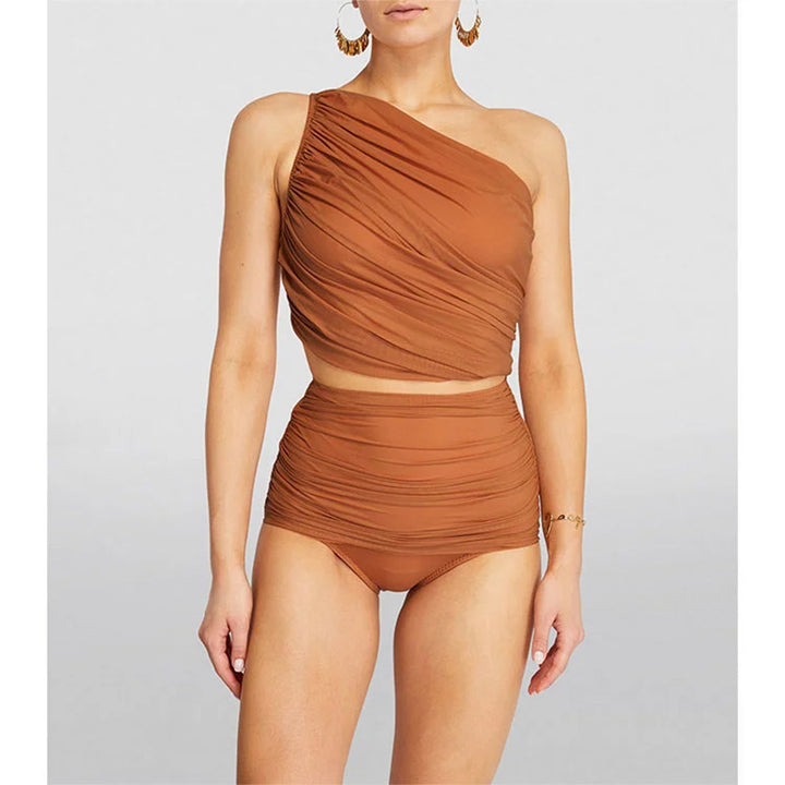 Damen Hochtaillierter Bikini mit asymmetrischem Oberteil und Wickelrock Echo Archiv