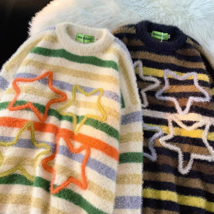Damen Gemütlicher Strickpullover mit Sternenmotiv Echoarchiv