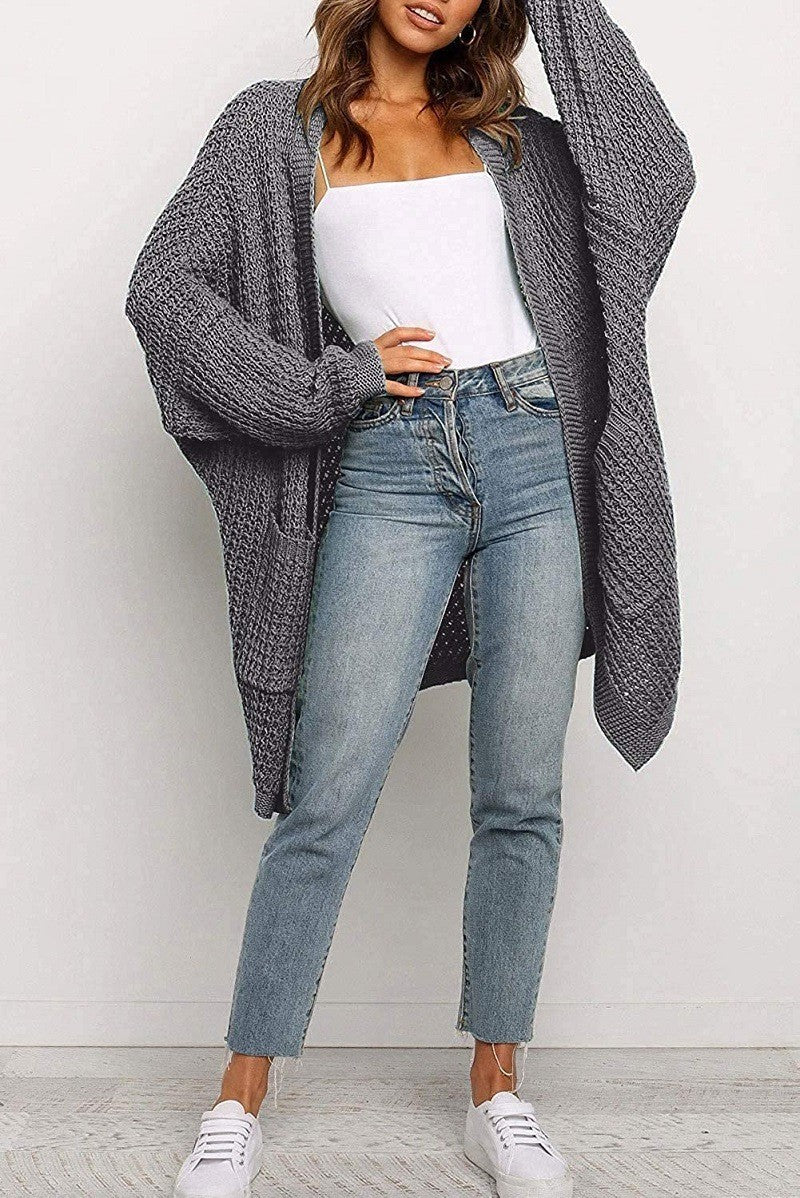 Damen Langer Oversize Strickmantel mit offener Front und aufgesetzten Taschen Echo Archiv