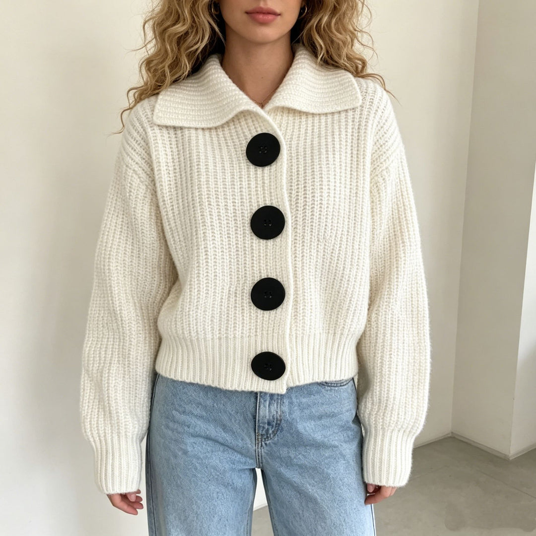 Damen Grobstrick-Cardigan mit breitem Umlegekragen – Veloura