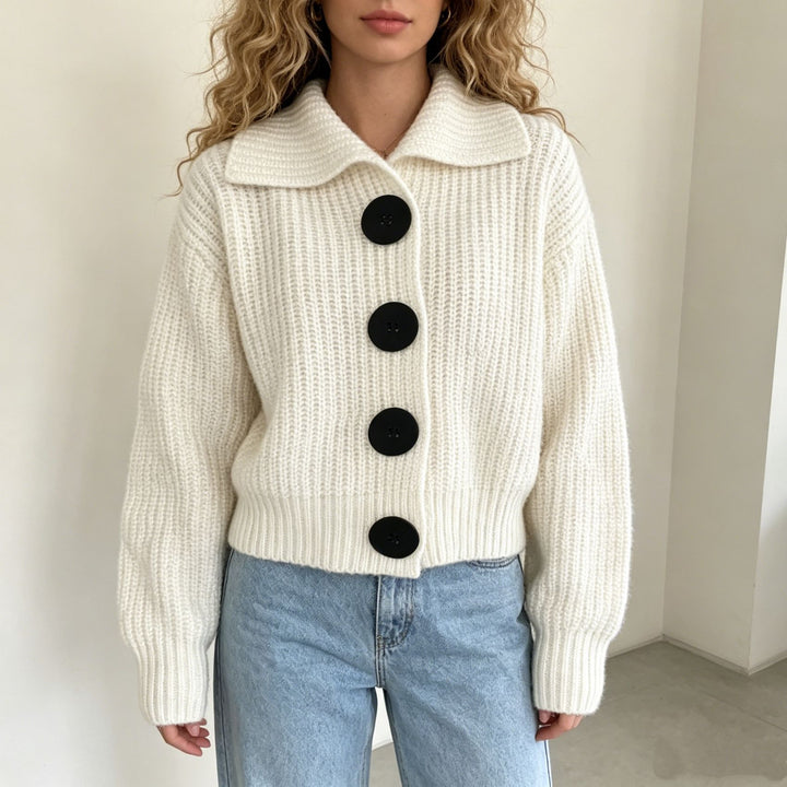 Damen Grobstrick-Cardigan mit breitem Umlegekragen – Veloura