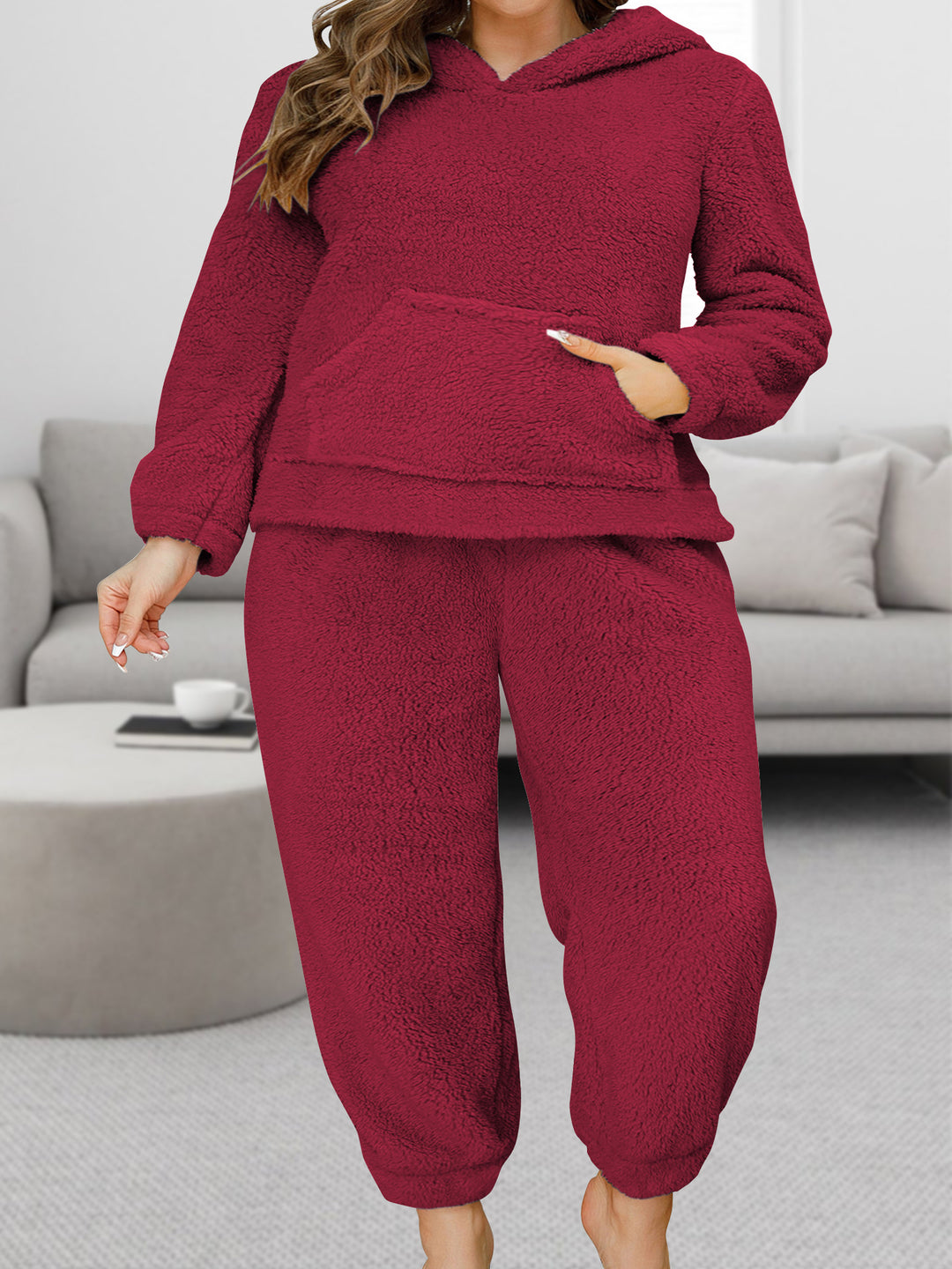 Damen Kuscheliges Teddy-Fleece Lounge-Set mit Kapuzenpullover und Jogginghose echoarchiv-
