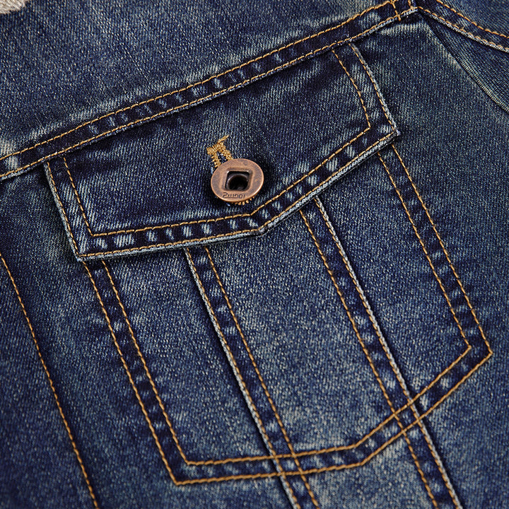 Herren Jeansjacke im Aviator‑Look mit komplettem Sherpa‑Futter und Umlegekragen – Denvaro