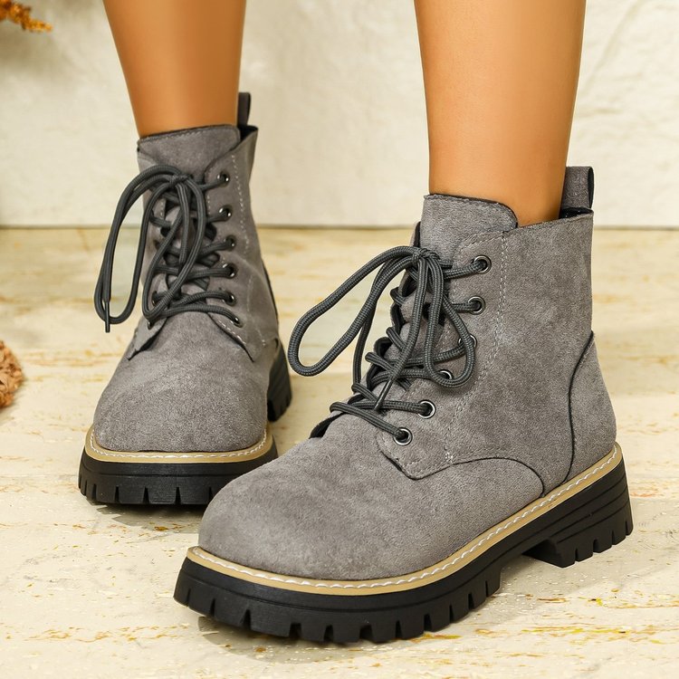 Damen nan Schnür-Stiefelette in Veloursoptik mit warmem Innenfutter, gepolstertem Schaft und robuster Profilsohle Echo Archiv