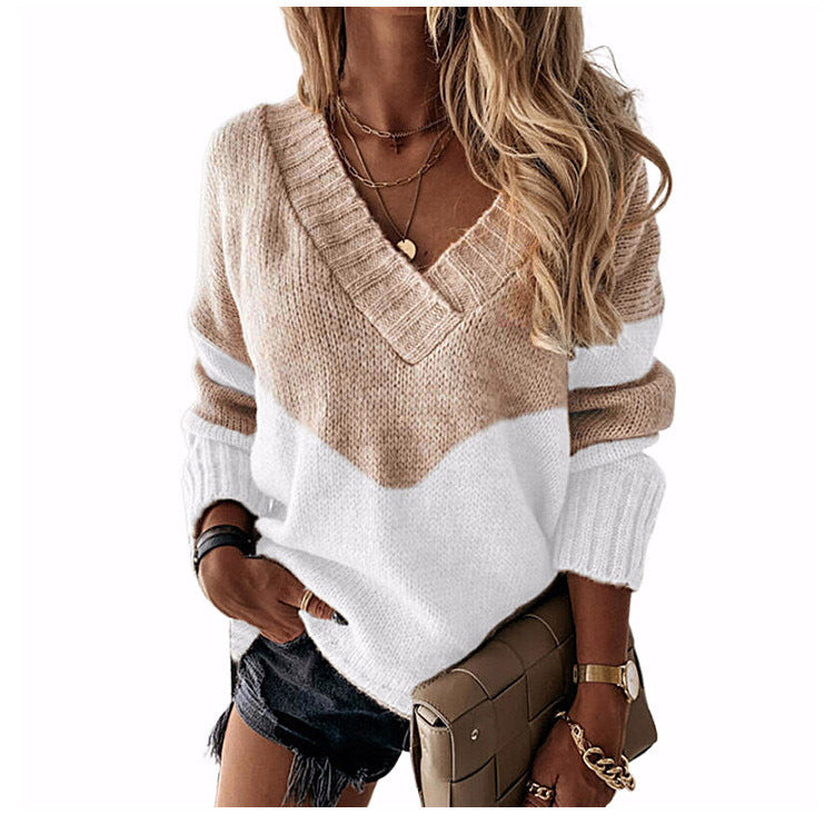 Damen nan V-Ausschnitt Strickpullover mit Chevron-Muster und Oversize-Schnitt Echo Archiv