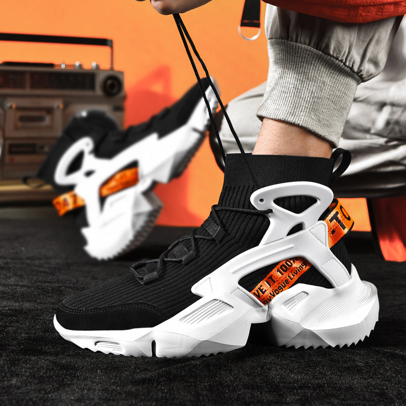 Herren Futuristische High-Top Strick-Sneaker mit Exoskelett-Fersenstütze Echoarchiv