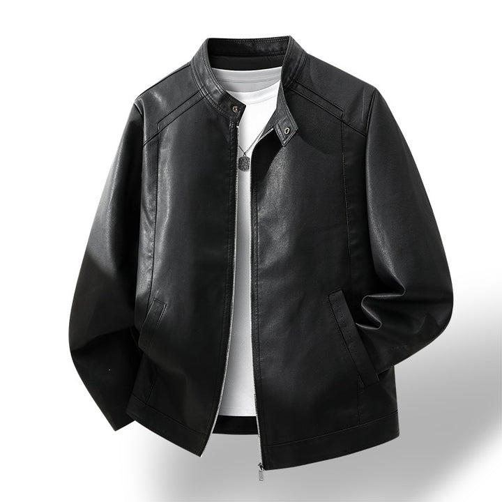 Herren Schlichte Kunstleder-Cityjacke mit Stehkragen, Zweiwege-Reißverschluss & Eingrifftaschen Echoarchiv
