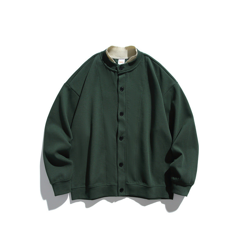 Unisex Oversize Knopfcardigan aus schwerer Baumwollfrottee mit tonalen Nahtpaspeln und geripptem Innenkragen Echoarchiv