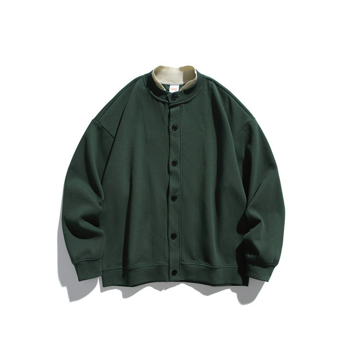 Unisex Oversize Knopfcardigan aus schwerer Baumwollfrottee mit tonalen Nahtpaspeln und geripptem Innenkragen Echoarchiv