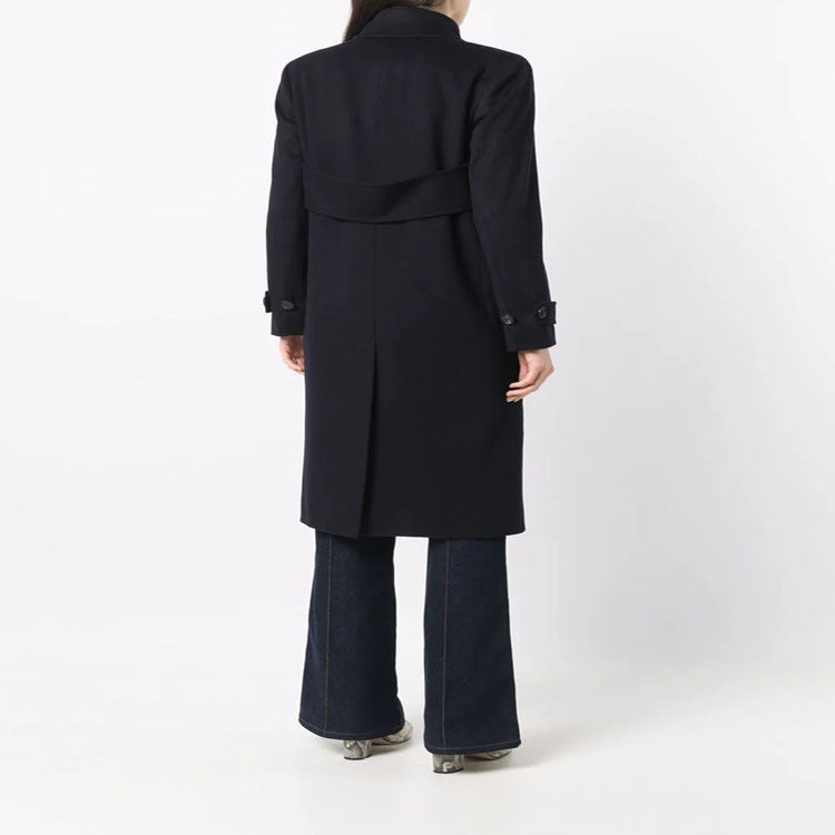 Damen Figurnaher Zweireihiger Wollmix-Longcoat mit fallendem Revers Echoarchiv